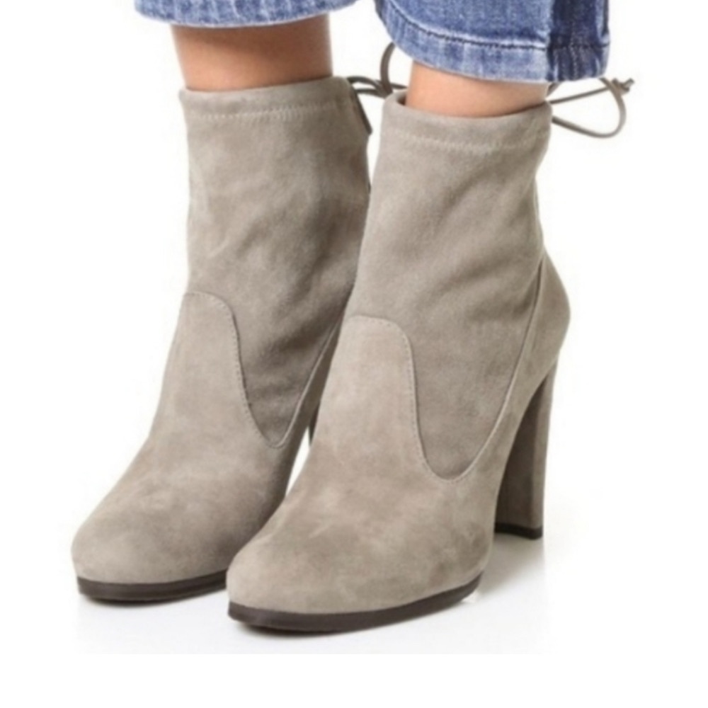 Stuart Weitzman Perfection Lace Up Beige Suede Block Heel Women Size 7M